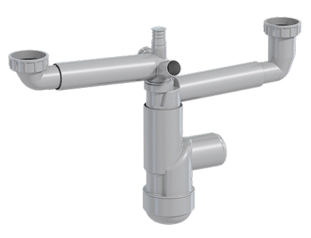 Pudelsifoon köögivalamule FLEXLOC 1 1/2" × Ø50 pesumasina ühendusega kahele valamule