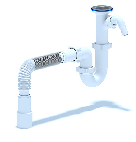 Pudelsifoon köögivalamule 1 1/2" × Ø40 pesumasina ühenduse ja gofreeritud toruga 40 × 40/50