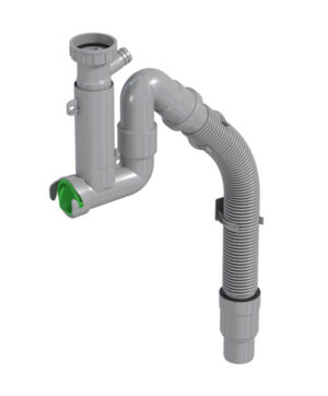 Sifoon köögivalamule SMARTLOC 1 1/2" × Ø50 pesumasina ühenduse, puhastusava ja gofreeritud toruga