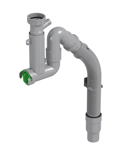 Sifoon köögivalamule SMARTLOC 1 1/2" × Ø50 pesumasina ühenduse, puhastusava ja gofreeritud toruga