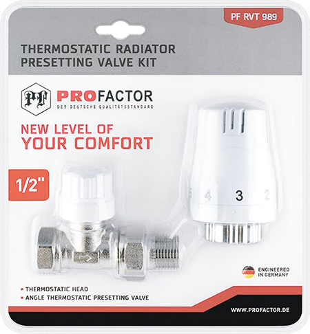 Radiaatori ventiilide komplekt 1/2", otse, eelreguleeritav, Kvs 1,2